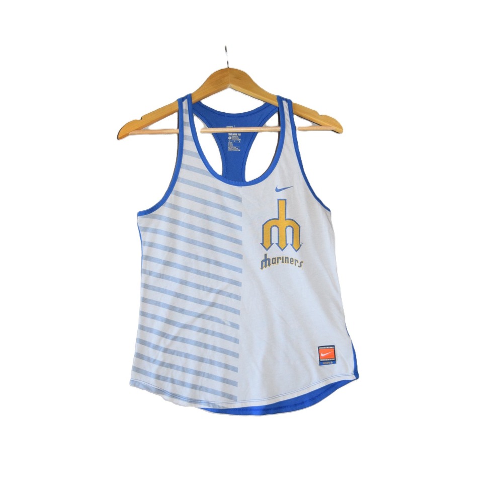 Nike Mariners Tank Top Womens Medium Blue White Excellent Cooperstown Striped